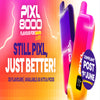 Promotional image of Pixl 8000 vape devices with colorful background and text.