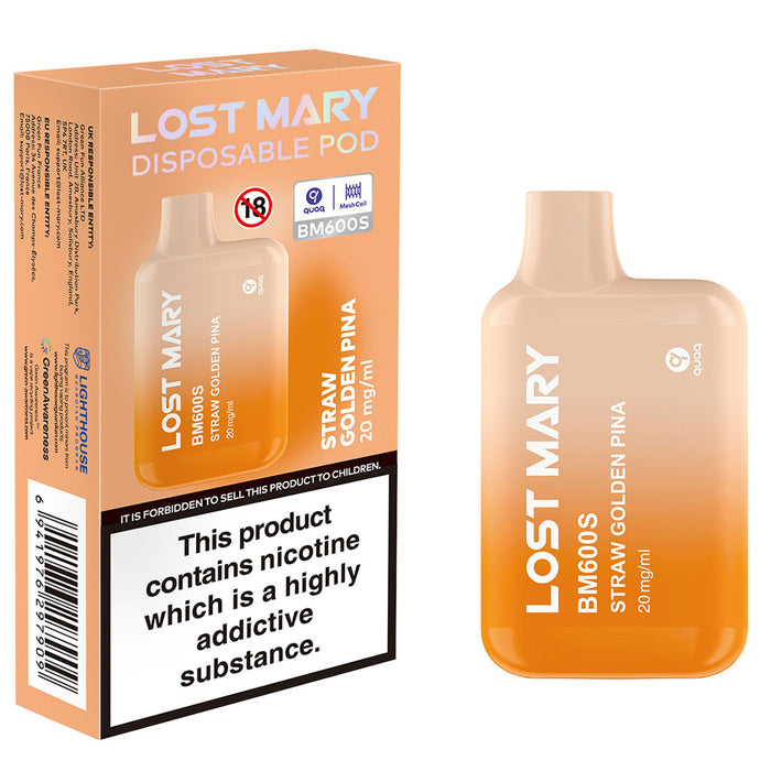 Lost Mary BM600S Disposable Vape  Lost Mary Straw Golden Pina  