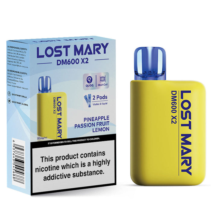 Lost Mary DM600 X2 1200 Disposable Vape  Lost Mary Pineapple Passion Fruit Lemon  