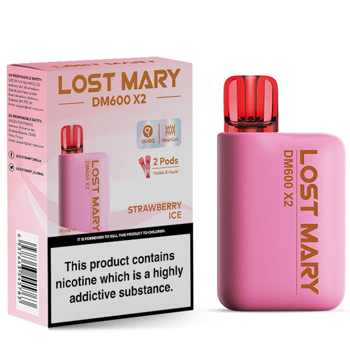 Lost Mary DM600 X2 1200 Disposable Vape  Lost Mary Strawberry Ice  