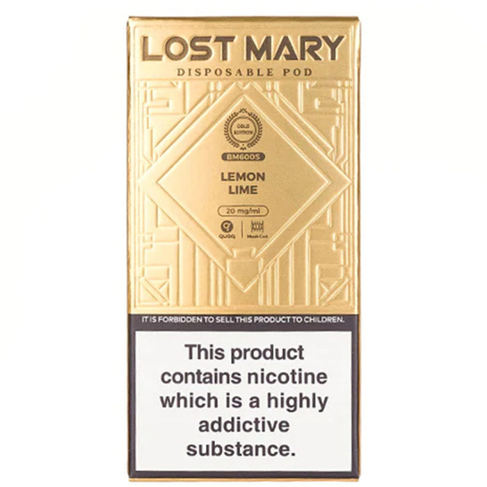 Lost Mary BM600S Gold Edition Disposable Vape 2%  Lost Mary Lemon Lime  