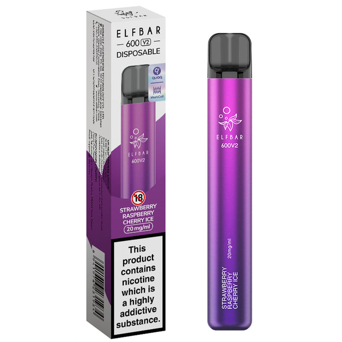 Elf Bar 600 V2 Disposable Vape  Elf Bar Strawberry Raspberry Cherry Ice  