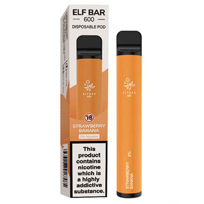 Elf Bar Disposable Pod Device 600 Puffs 1%  Elf Bar 10mg Strawberry Banana 