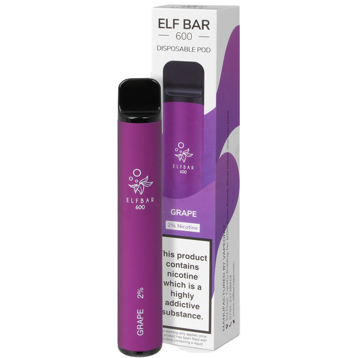 Elf Bar Disposable Pod Device 600 Puffs 2%  Elf Bar 20mg Grape 