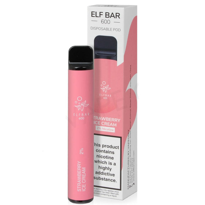 Elf Bar Disposable Pod Device 600 Puffs 1%  Elf Bar 10mg Strawberry Ice Cream 