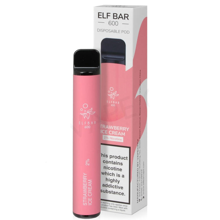 Elf Bar Disposable Pod Device 600 Puffs 2%  Elf Bar 20mg Strawberry Ice Cream 