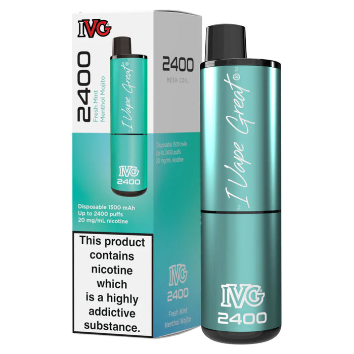 IVG 2400 Disposable Vape Pod Device  I VG Fresh Mint Menthol Mojito  