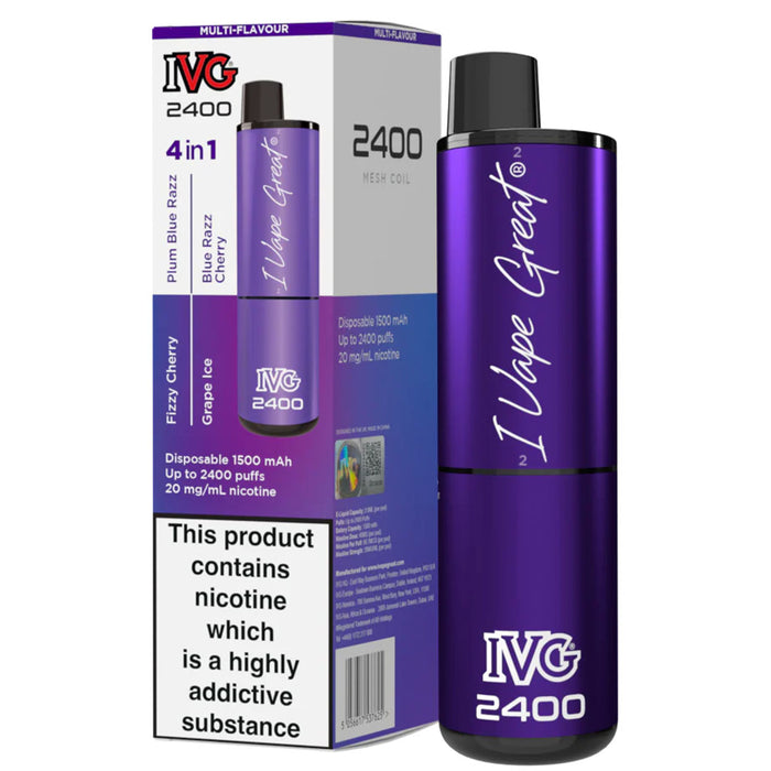 IVG 2400 Disposable Vape Pod Device  I VG Multi Flavour - Purple Edition  